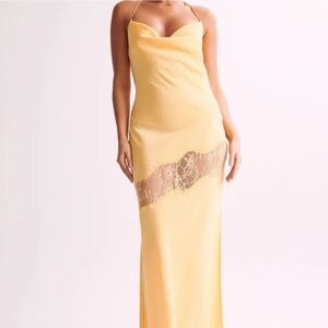 Meshki Chandra Lace Detail Satin Maxi Dress - Lemon